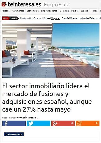 El sector inmobiliario lidera el mercado de fusiones y adquisiciones espaol, aunque cae un 27% hasta mayo